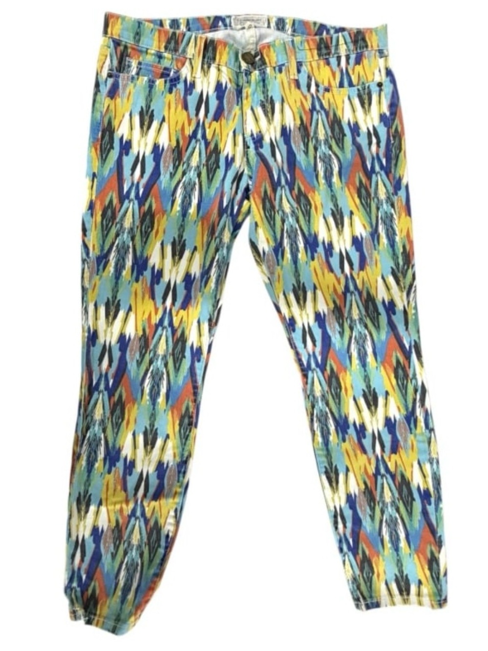 Current/Elliott Women’s Jeans Size 32 Multicolor Abstract Print Straight Leg USA